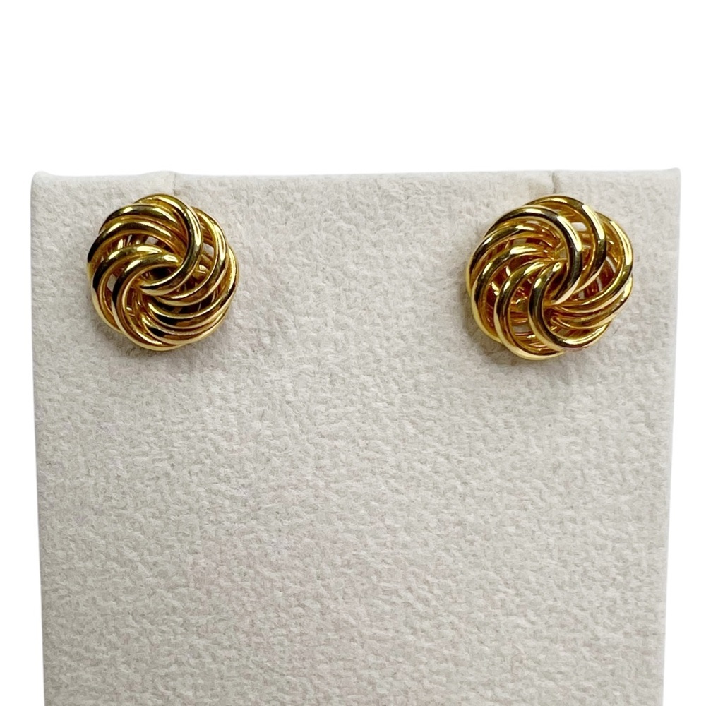 Gold Tone Swirled Flattened Knot Pierced Cluster Stud Earrings